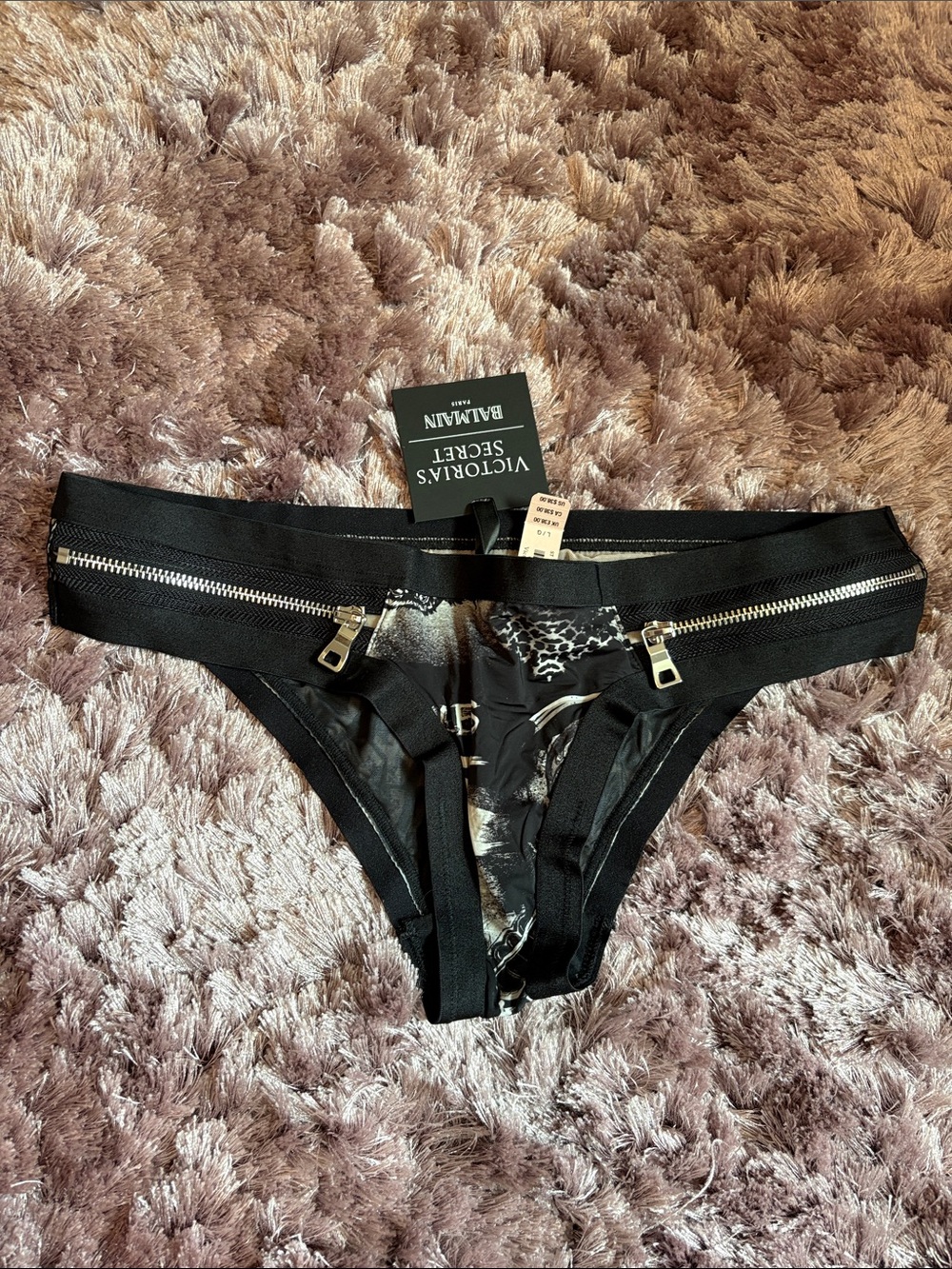 Balmain Victoria's Secret Black Zip-Accent Bikini Brief